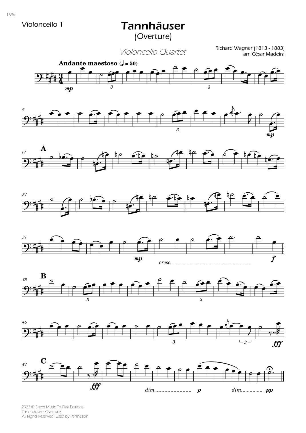 Tannhäuser (Overture) - Cello Quartet (Individual Parts) (arr. César Madeira)