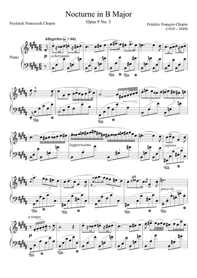 Nocturne Opus 9 No. 3 in B Major (arr. Zachary Corbett)