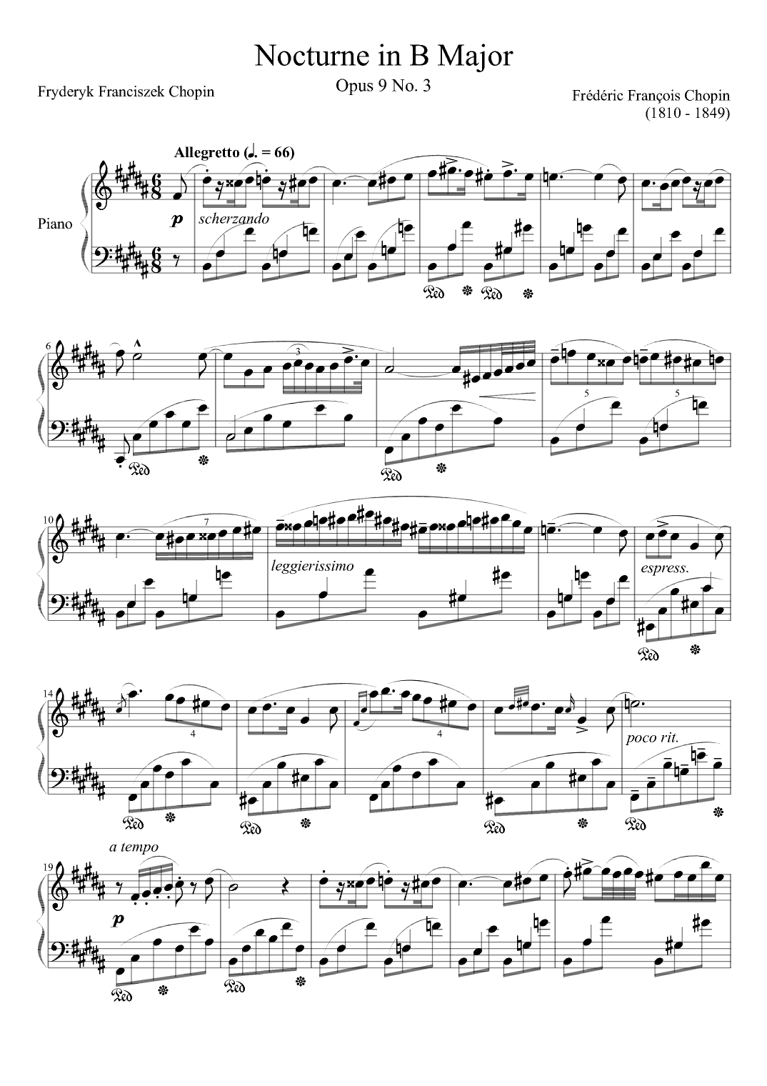 Nocturne Opus 9 No. 3 in B Major (arr. Zachary Corbett)