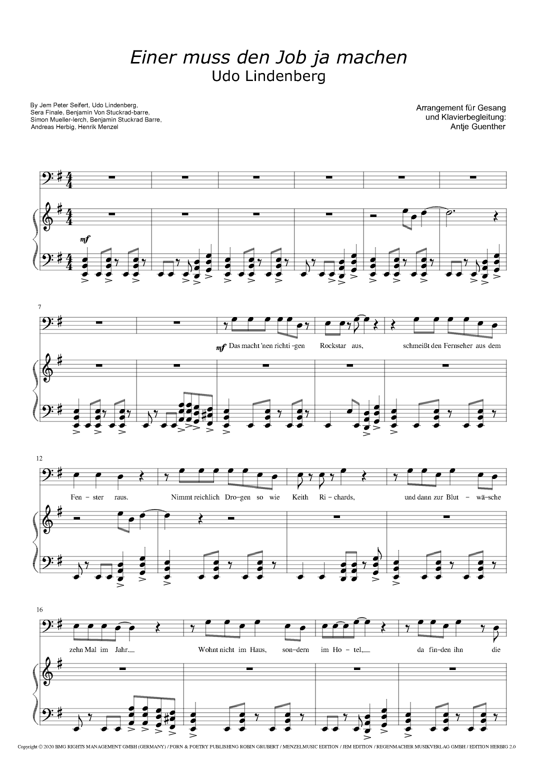 Einer Muss Den Job Ja Machen (arr. Antje Günther)