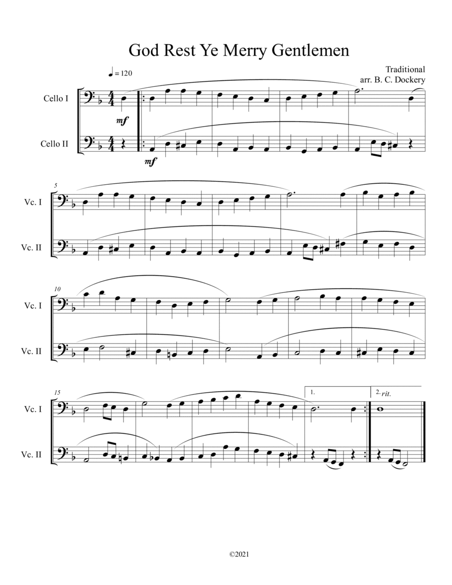 God Rest Ye Merry Gentlemen (Cello Duet) (arr. B. C. Dockery)