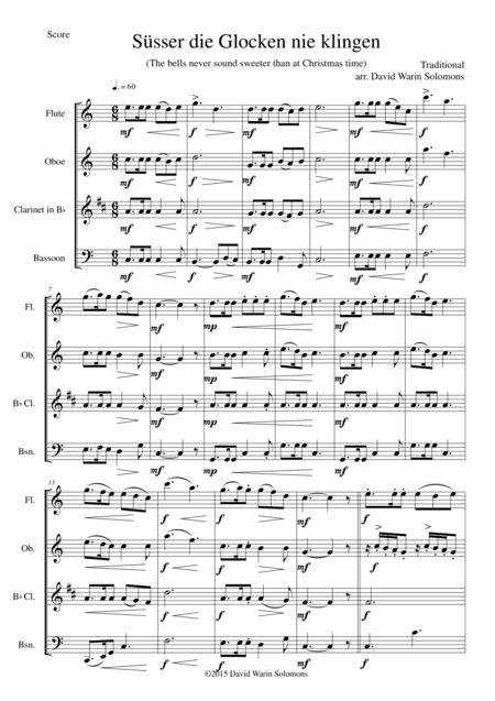 Süsser die Glocken (The bells never sound sweeter) for wind quartet (arr. David Warin Solomons)