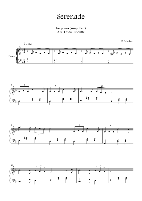Serenade (piano SIMPLIFIED) Schubert (arr. Duda Oriontte)