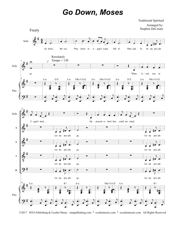 Go Down, Moses (Solo and SATB) (arr. Stephen DeCesare)
