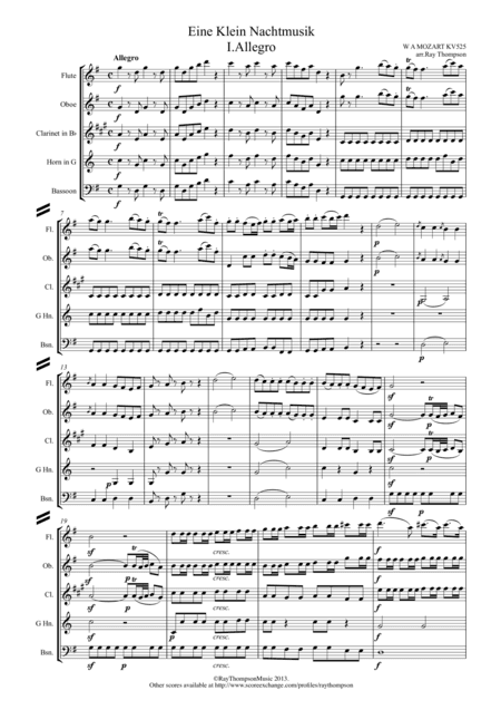 Mozart: Serenade No.13 in G "Eine Kleine Nachtmusik" K.525 Mvt.I Allegro - wind quintet (arr. Ray Thompson)