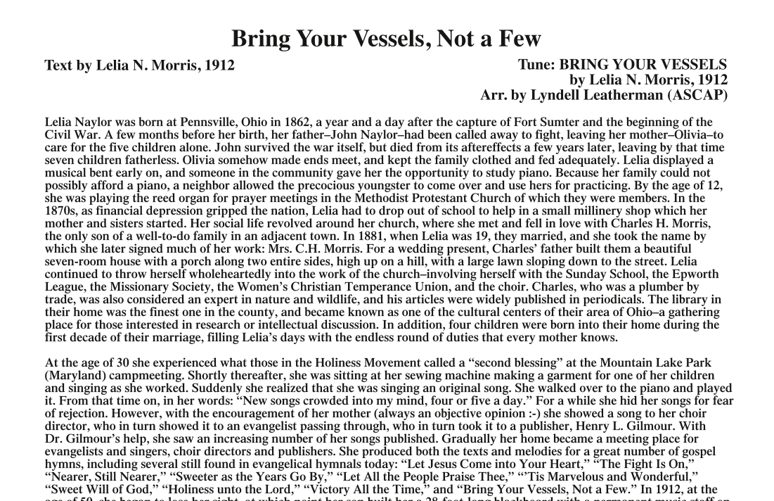 Bring Your Vessels, Not a Few (arr. Lyndell Leatherman)