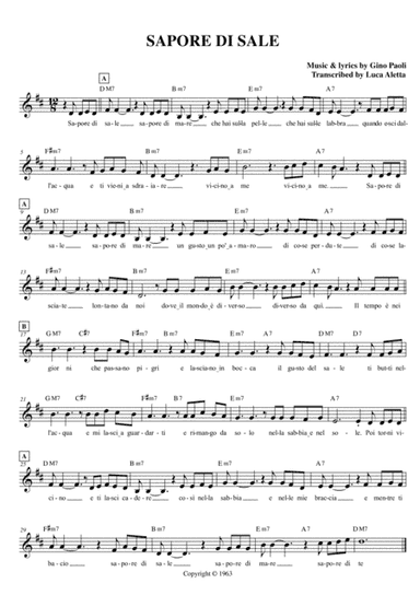 Sapore Di Sale (arr. Luca Aletta)