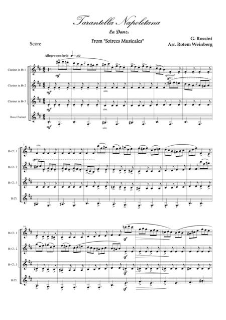 Tarantella Napoletana, La Danza (Clarinet Quartet) (arr. Rotem Weinberg)