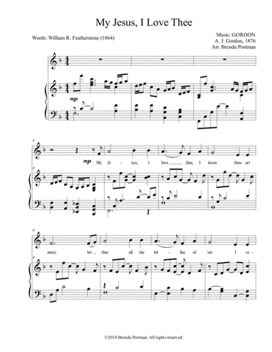 My Jesus, I Love Thee (GORDON), Medium Voice, arr. Brenda Portman (arr. Brenda Portman)