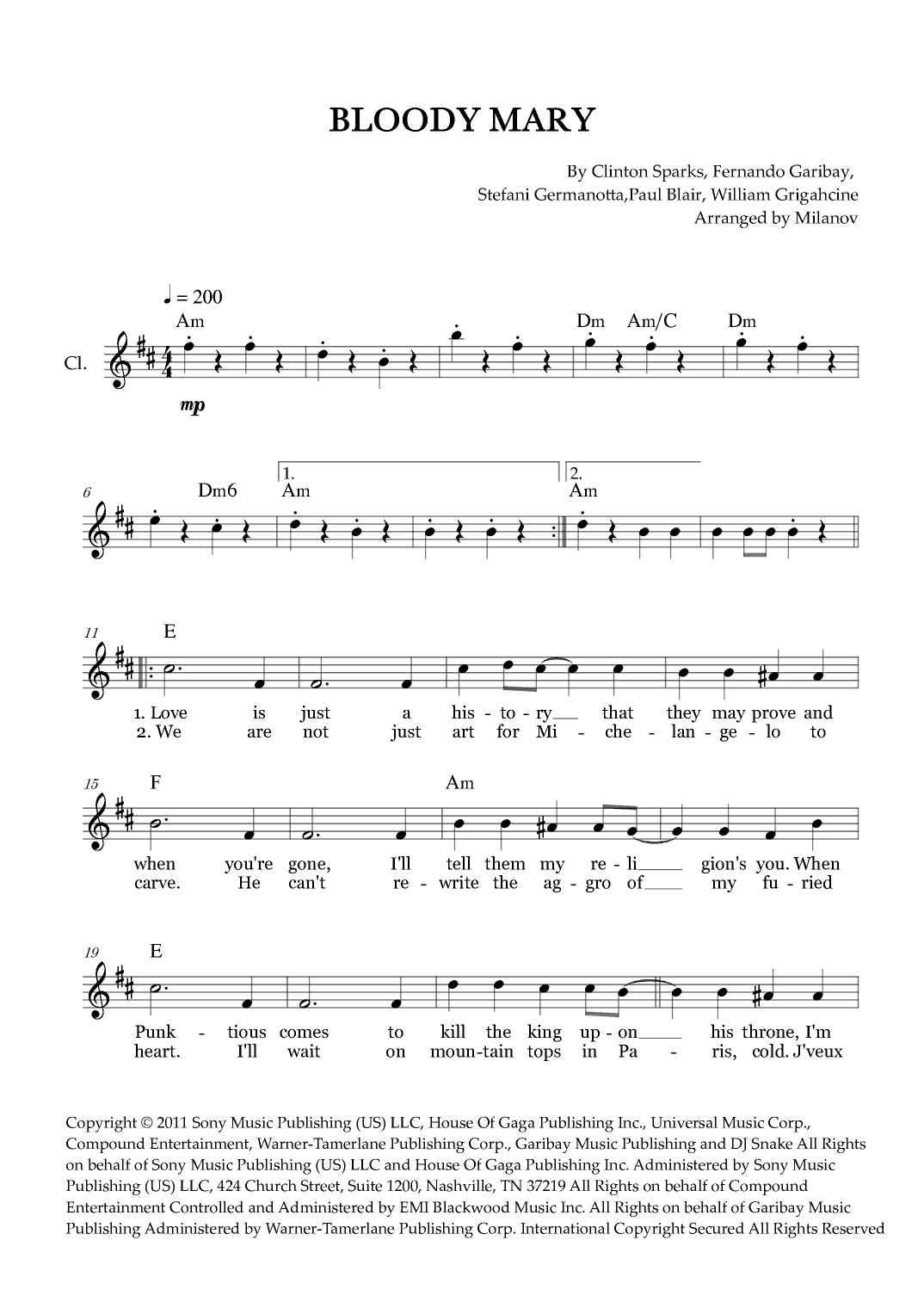 Bloody Mary (arr. Milanov)