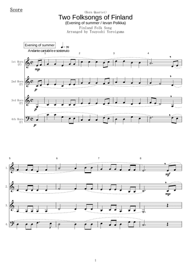 [Horn Quartet]  Two Folksongs of Finland (arr. Tsuyoshi Yoroiguma)
