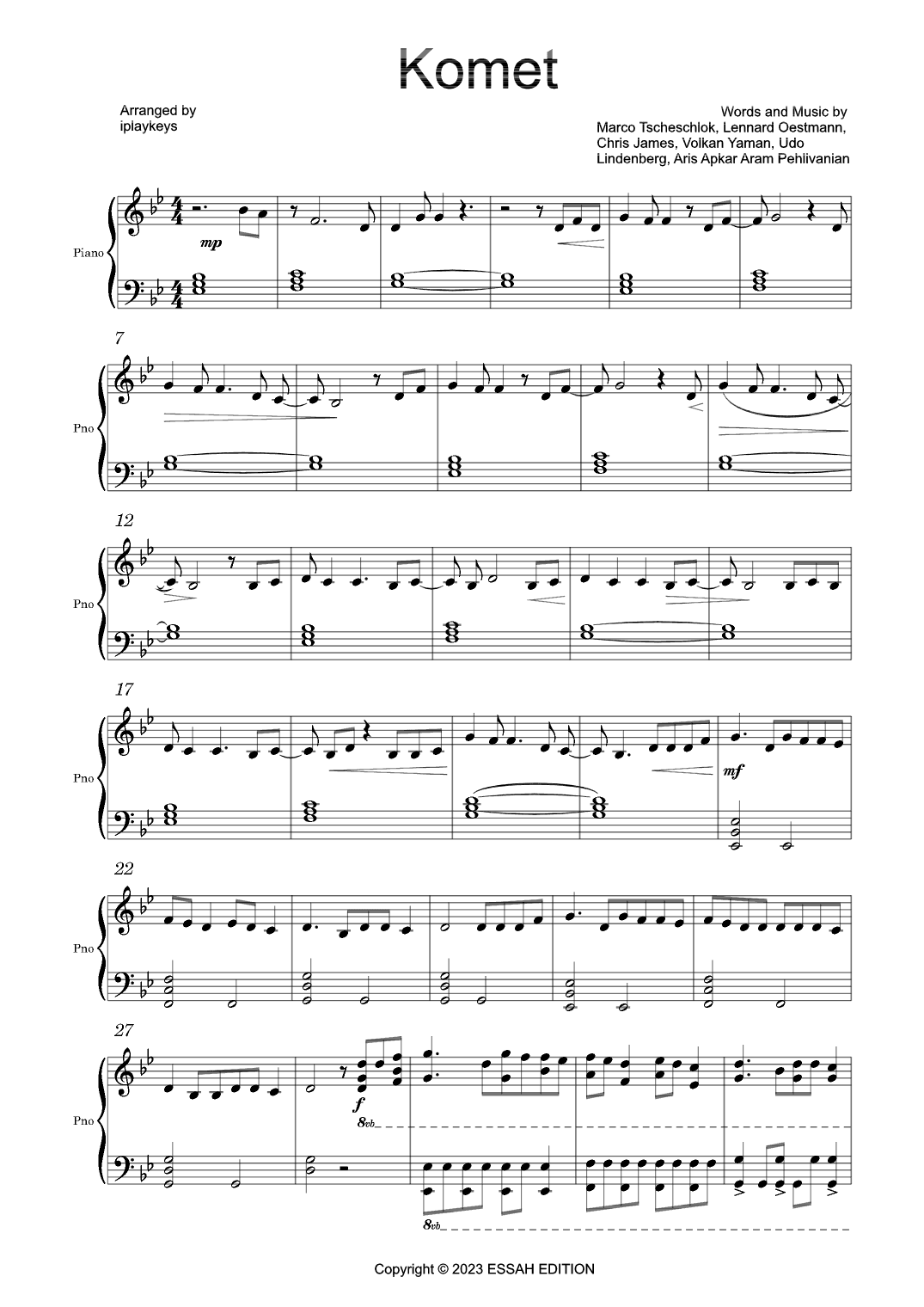 Komet (arr. iplaykeys)