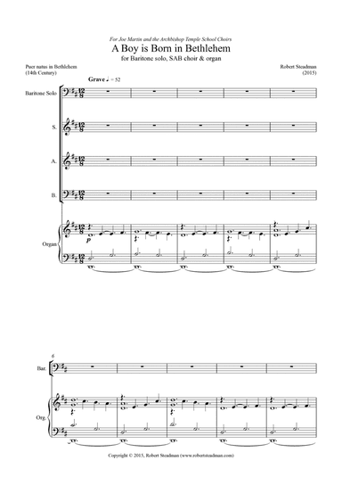 A Boy is Born in Bethlehem (for baritone solo + SAB choir and organ)