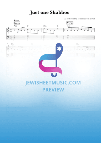 Just one Shabbos by MBD. Lead Sheet with chords (arr. Rivka Sloboder)