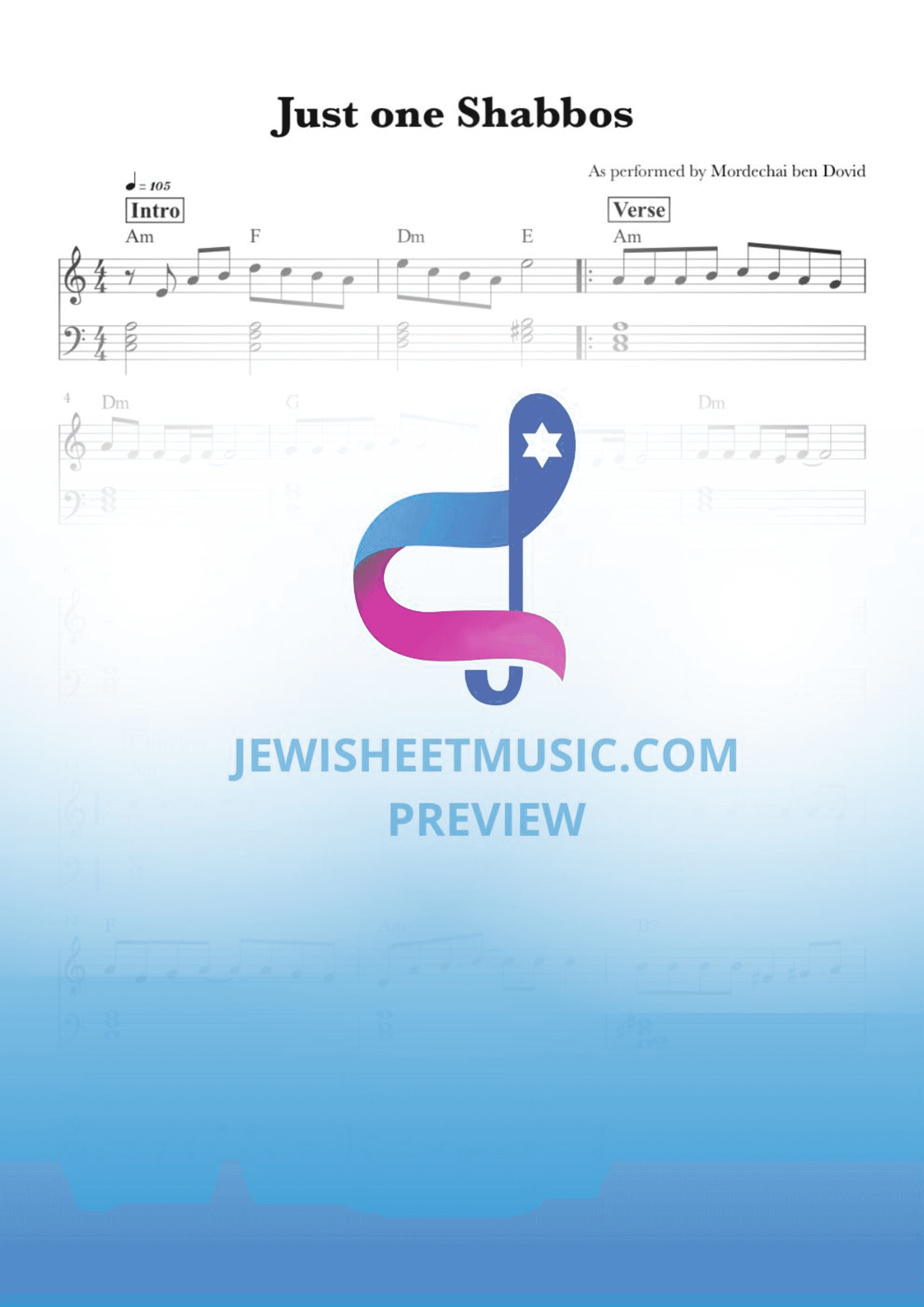 Just one Shabbos by MBD. Lead Sheet with chords (arr. Rivka Sloboder)