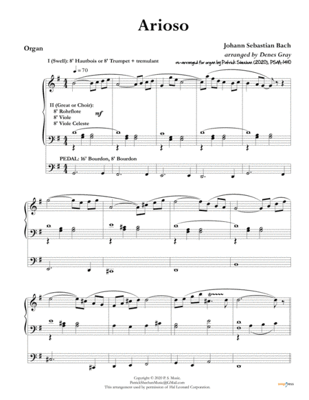 Arioso [J. S. Bach] for solo organ (arr. Patrick Sheehan)