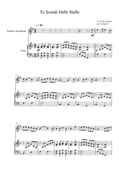 Tu Scendi Dalle Stelle, Alfons Maria de Liguori, For Soprano Saxophone & Piano