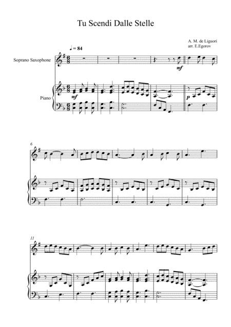 Tu Scendi Dalle Stelle, Alfons Maria de Liguori, For Soprano Saxophone & Piano