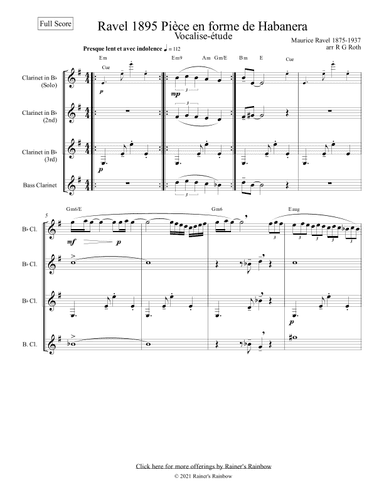 Ravel Vocalise Etude En Form Habanera Clarinet Quartet (arr. R G Roth)