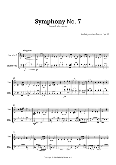 2nd Movement of Symphony No. 7 by Beethoven for French Horn and Trombone Duet (arr. Ander)