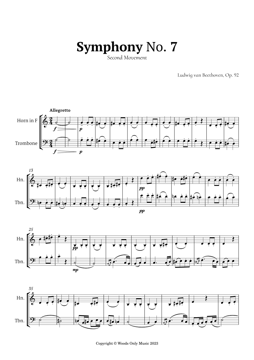 2nd Movement of Symphony No. 7 by Beethoven for French Horn and Trombone Duet (arr. Ander)