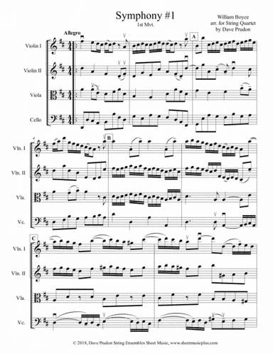 Boyce Symphony #1 (1st Mvt.) for String Quartet (arr. Dave Prudon)