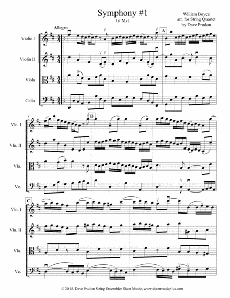 Boyce Symphony #1 (1st Mvt.) for String Quartet (arr. Dave Prudon)