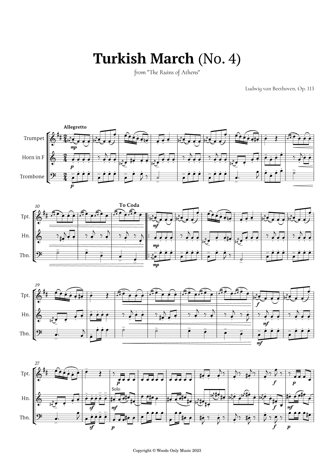 Turkish March by Beethoven for Brass Trio (arr. Ander)