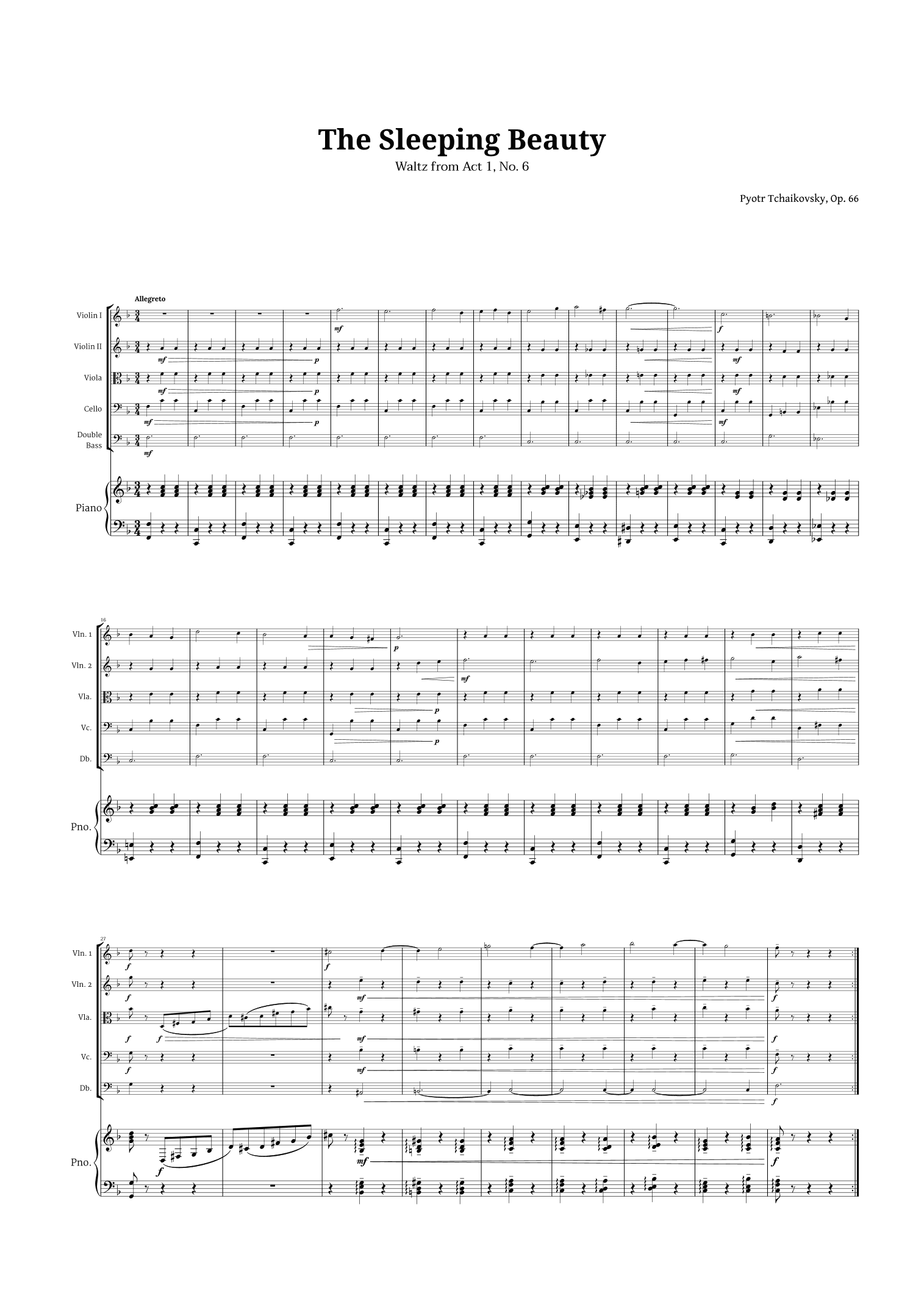 The Sleeping Beauty Waltz for String Quintet and Piano (arr. Langanho)