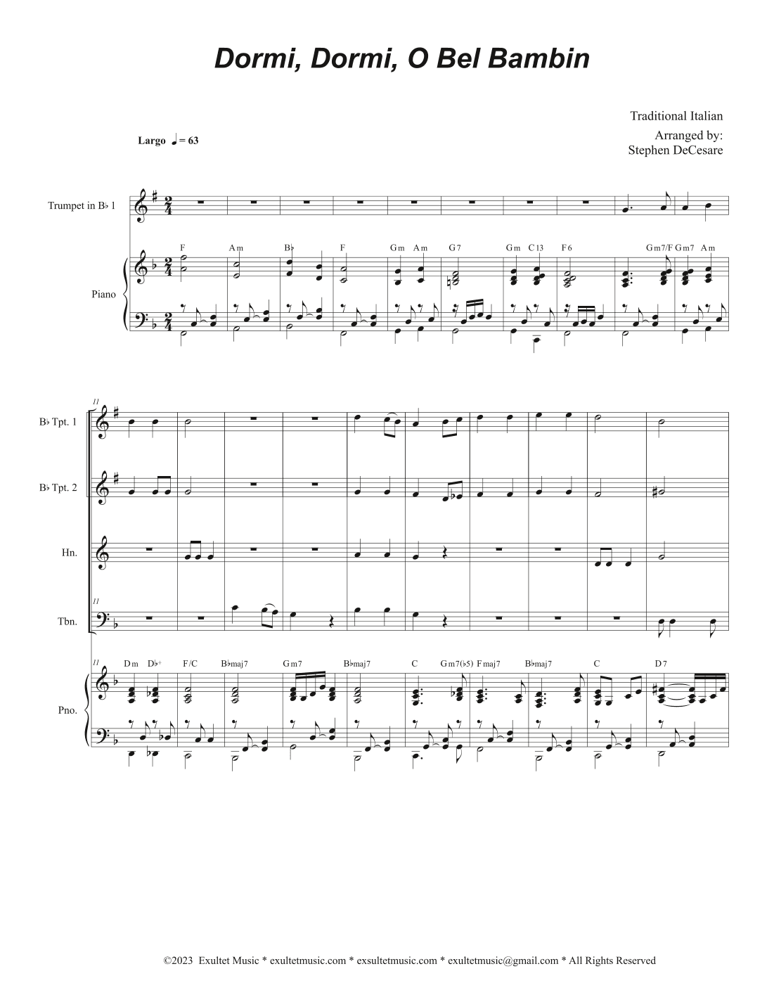 Dormi, Dormi, O Bel Bambin (Brass Quartet and Piano) (arr. Stephen DeCesare)