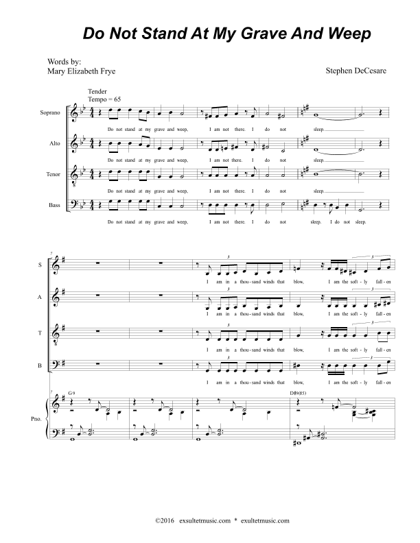 Do Not Stand At My Grave And Weep (Soprano Solo and SATB)