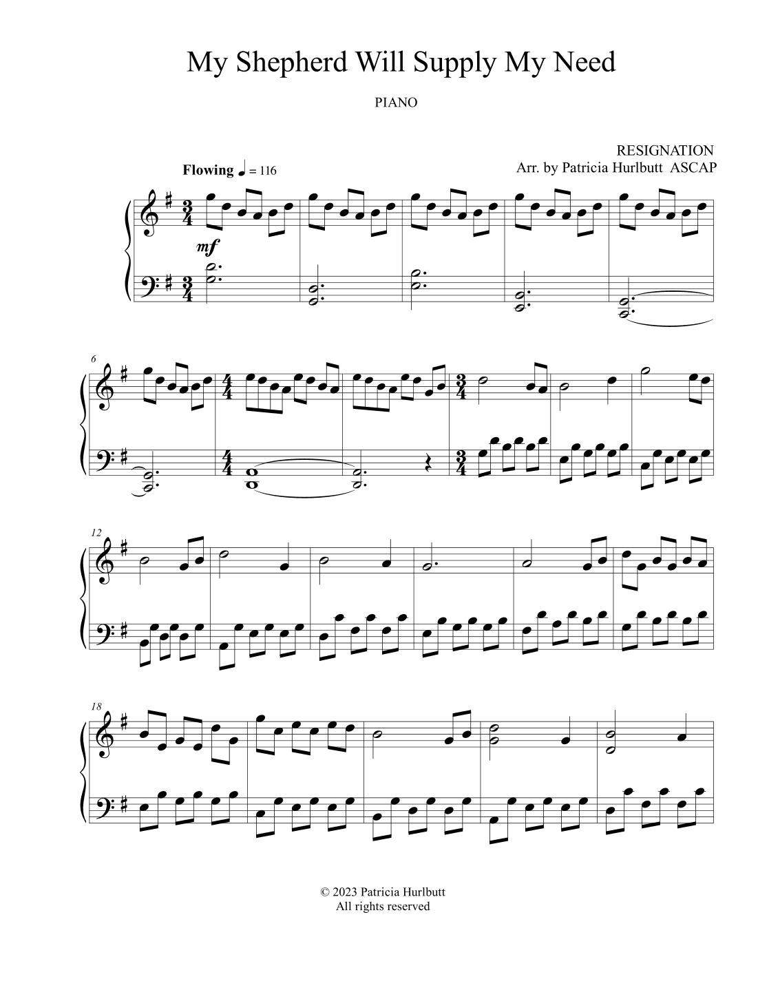 My Shepherd Will Supply My Need (RESIGNATION) (arr. Patricia Hurlbutt)