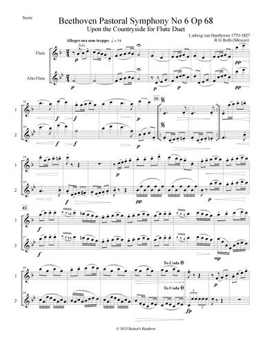 Beethoven Pastoral Symphony No 6 The Countryside for Flute Duet (arr. R G Roth)