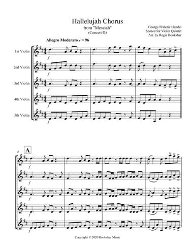 Hallelujah (from "Messiah") (D) (Violin Quintet) (arr. Regis Bookshar)