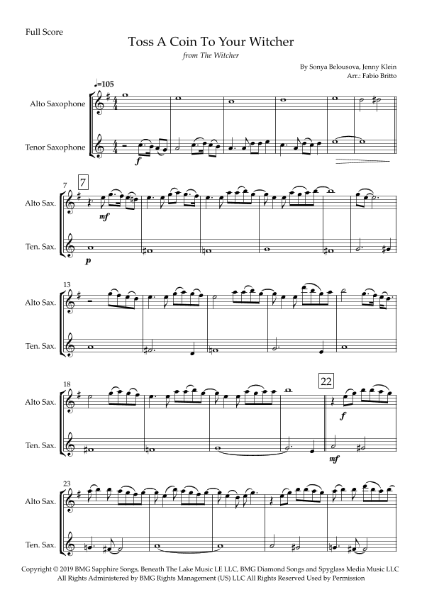 Toss A Coin To Your Witcher (arr. Fabio Britto)