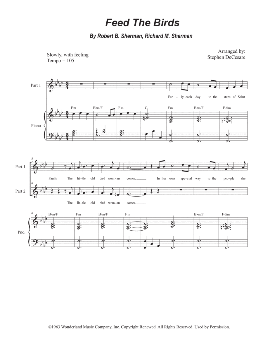 Feed The Birds (tuppence A Bag) (arr. Stephen DeCesare)