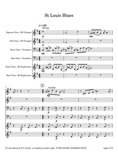 St Louis Blues by Handy for Brass Quartet in Schools (arr. Joseph Judge)