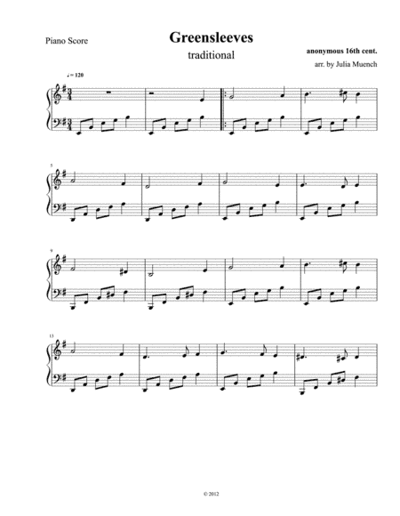 Greensleeves (arr. Julia Muench)