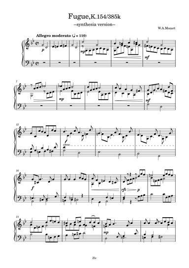 Fugue in G minor, K.154/385k {synthesia version} (arr. Zellev)