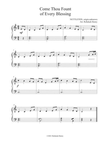Come Thou Fount of Every Blessing (easy piano) (arr. Rebekah Henry)