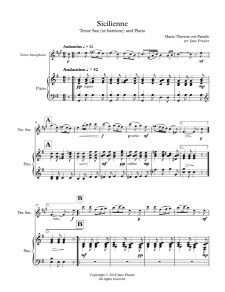 Sicilienne (arr. Jane Frasier)