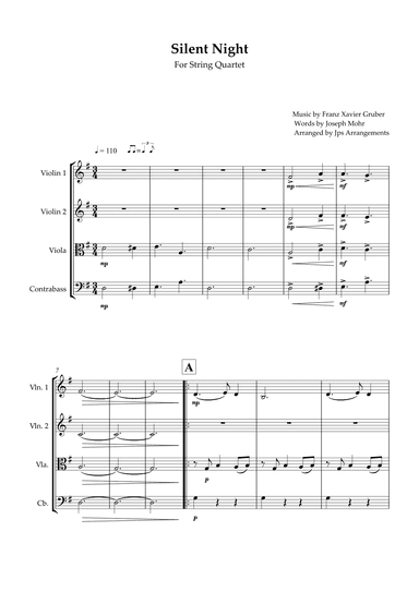 Silent Night for String Quartet in G Major (arr. Jps Arrangements)
