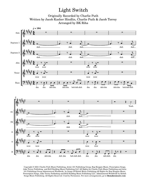 Light Switch (arr. BK Riha / Brandy Kay Riha)