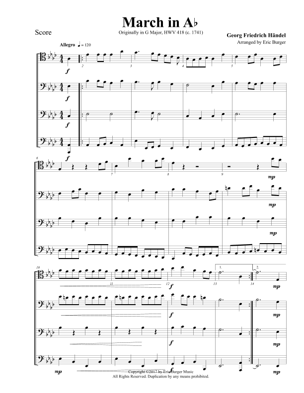March in Ab for Trombone or Low Brass Quartet (arr. Eric Burger Music)