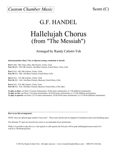 Hallelujah Chorus - Handel Messiah (duet/trio/quartet for strings, woodwind, or mixed) (arr. Randy Calistri-Yeh)