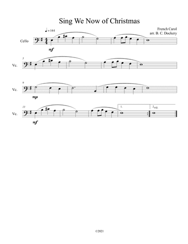 Sing We Now of Christmas (Cello Solo) (arr. B. C. Dockery)