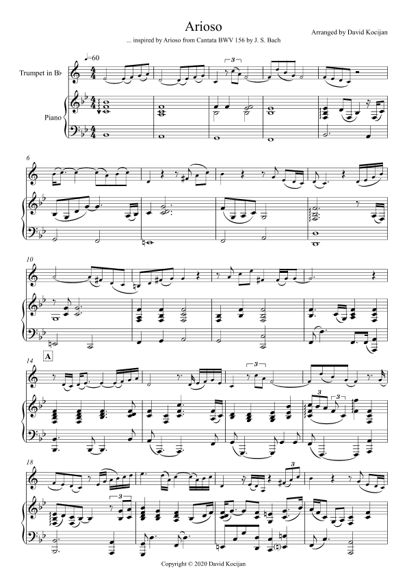 Arioso (trumpet in Bb & piano) - INT (arr. David Kocijan)
