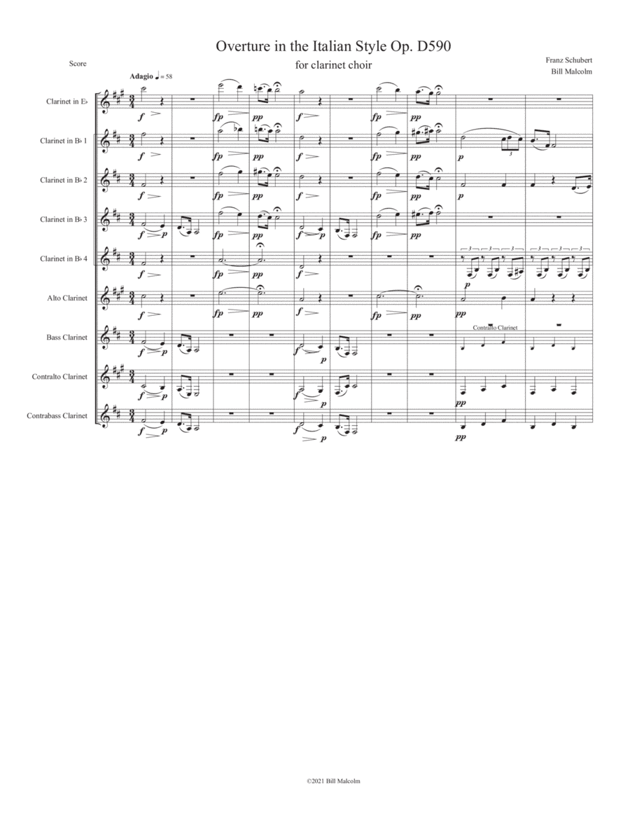 Overture in the Italian Style D590 for clarinet choir (arr. Bill Malcolm)