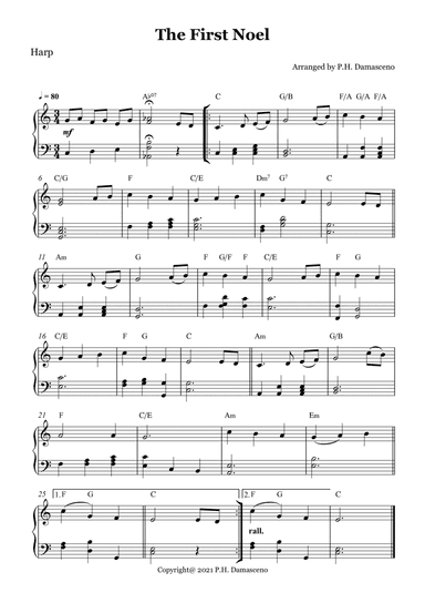 The First Noel - Harp Solo with Chords (arr. P.H. Damasceno)