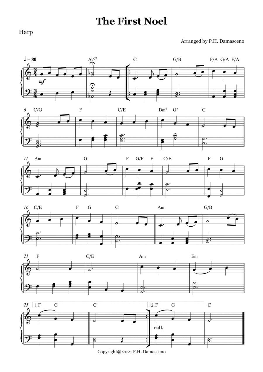 The First Noel - Harp Solo with Chords (arr. P.H. Damasceno)